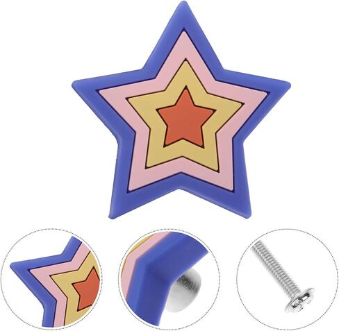 Mobestech Cartoon Silicone Drawer Handles for Room, 4pcs Star-Shaped Soft Cabinet Knobs, Single-Hole Wardrobe Pulls for Safety and Furniture Protection in Saudi Arabia