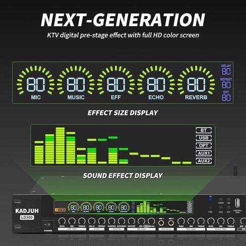 Kadjuh LX9 Professional KTV Digital Pre-Stage Effector Anti-Howling Audio Processor Echo USB MP3 Bluetooth Optical، 5 مدخل ميكروفون للكاريوكي المنزلي والمسرح والكنيسة والأداء in Kuwait