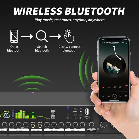 Kadjuh LX9 Professional KTV Digital Pre-Stage Effector Anti-Howling Audio Processor Echo USB MP3 Bluetooth Optical، 5 مدخل ميكروفون للكاريوكي المنزلي والمسرح والكنيسة والأداء in Kuwait