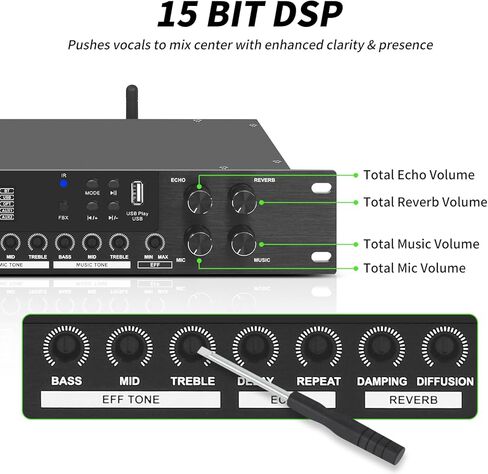 Kadjuh LX9 Professional KTV Digital Pre-Stage Effector Anti-Howling Audio Processor Echo USB MP3 Bluetooth Optical، 5 مدخل ميكروفون للكاريوكي المنزلي والمسرح والكنيسة والأداء in Kuwait