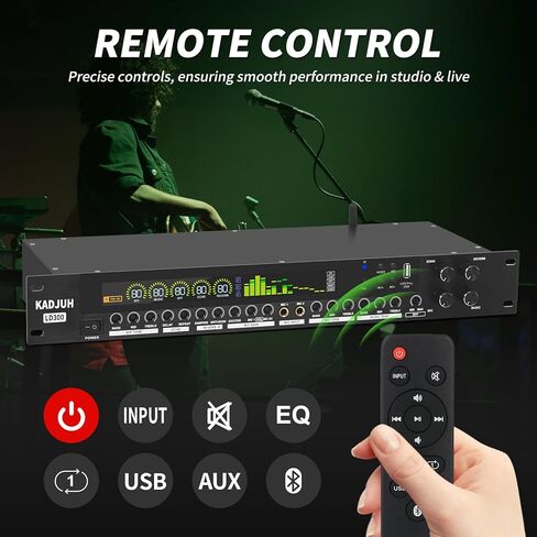 Kadjuh LX9 Professional KTV Digital Pre-Stage Effector Anti-Howling Audio Processor Echo USB MP3 Bluetooth Optical، 5 مدخل ميكروفون للكاريوكي المنزلي والمسرح والكنيسة والأداء in Kuwait