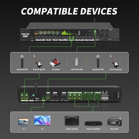 Kadjuh LX9 Professional KTV Digital Pre-Stage Effector Anti-Howling Audio Processor Echo USB MP3 Bluetooth Optical، 5 مدخل ميكروفون للكاريوكي المنزلي والمسرح والكنيسة والأداء in Kuwait