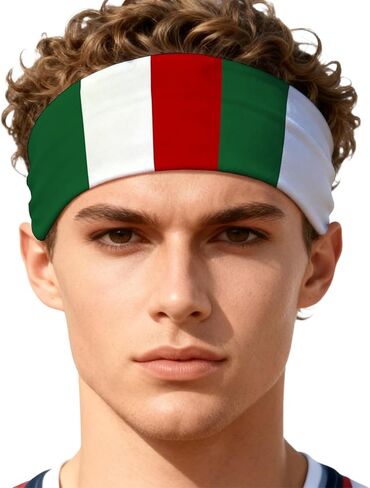 Italy Flag Sports Headband for Women Men, Moisture Wicking Non-Slip National Flags Sweatband Head Scarf for Running Yoga Workout Fitness Gym in Saudi Arabia