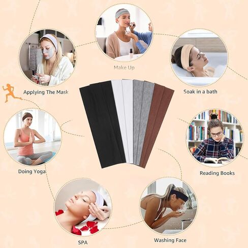 Women's Non-Slip Headbands – 8PCS Soft, Stretchy Cotton Hair Bands for Workout, Yoga & Everyday Use (Black, White, Gray, Brown) in Saudi Arabia
