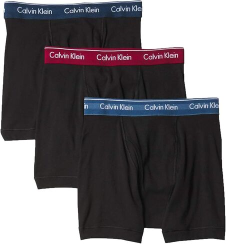 Calvin Klein Underwear Men's Cotton Stretch Boxer Briefs 3 Pack, Olive/Gentle/Red Carpet, S in Saudi Arabia
