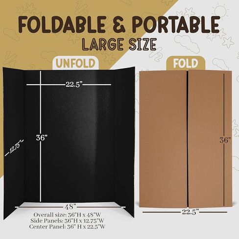 Black Tri-Fold Presentation Board 36" x 48" Corrugated Tabletop Display Exhibition Board Lightweight and Portable with Smooth Surface Great for School Projects and Business presentations - by Emraw in Saudi Arabia