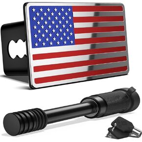 غطاء وصلة مقطورة بعلم أمريكي مقاس 2.5 بوصة، مناسب لأجهزة استقبال وصلة ربط مقاس 2.5 بوصة (مع قفل وصلة مقطورة مضاد للسرقة بقطر 5/8 بوصة)، أسود in Kuwait