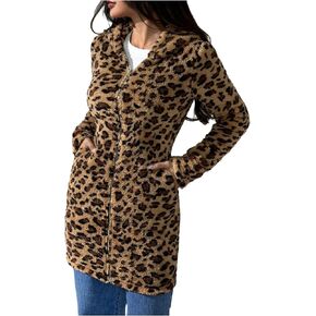 Milumia Women's Leopard Faux Fur Coat Winter Warm Zip Up Long Sleeve Hooded Jacket Outerwear in Saudi Arabia