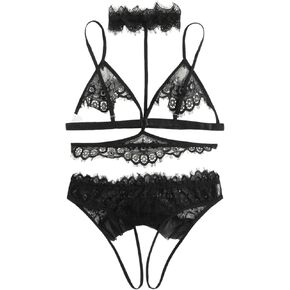 Women Lingerie Sets Women'S Sexy Lingerie See-Through Mesh Lace Nightgown Set, Two-Piece Halter Neck in Saudi Arabia