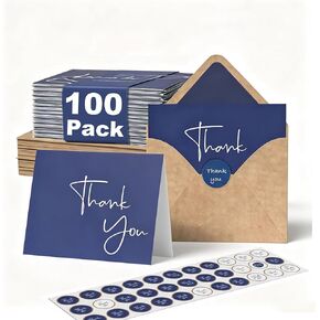 100 Pack Thank You Cards With Envelopes Bulk Set & Stickers - 4x6 inch Blank Thank You Notes Bulk Box Set - Large Note Card Small Business, Wedding, Baby Shower & Bridal Shower - Navy Blue in Kuwait