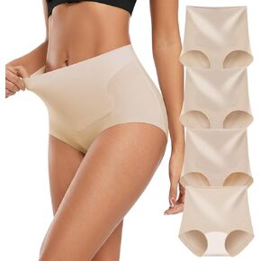 ملابس داخلية عالية الخصر للتحكم في البطن للنساء مقاس كبير وتغطية كاملة لباس داخلي ناعم بدون خياطة 4P in Kuwait