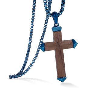 Men's Cross Necklace with Black Chain, Wood and Metal Pendant in Kuwait