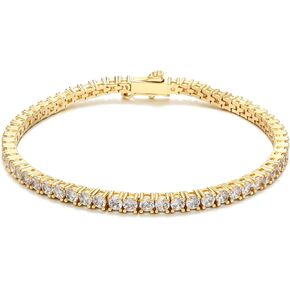 سوار تنس مكعب زركونيا مطلي بالذهب عيار 14 قيراط من BREN للنساء، أساور تشيكوسلوفاكيا 3/4 مم، هدية مجوهرات رائعة، مقاس 6.5-7.5 بوصة in Kuwait