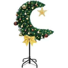 3FT LED Lighted Eid Ramadan Moon Tree with Star String, Artificial Muslim Islamic Crescent Moon Tree with Hanging Ornaments, Floor Standing Decor for Eid Mubarak Home Garden Party in Saudi Arabia