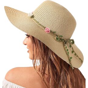 قبعات الشاطئ للنساء، قبعة من القش ذات حافة واسعة للنساء، قبعة شمسية بعامل حماية من الأشعة فوق البنفسجية 50+ حماية من الأشعة فوق البنفسجية in Kuwait