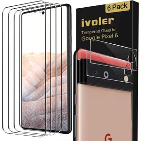 ivoler [4+2 واقي شاشة لهاتف Google Pixel 6 [4 عبوات] مع واقي عدسة الكاميرا من الزجاج المقسى [عبوتان] [متوافق مع فتح بصمات الأصابع] مع إطار محاذاة سهل التركيب وفيلم شفاف عالي الدقة in Kuwait