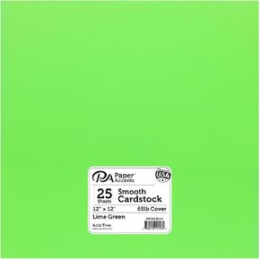 PA Paper Accents Smooth Cardstock 12" x 12" Lime Green, 65lb Colored cardstock Paper for Card Making, Scrapbooking, Printing, Quilling and Crafts, 25 Piece Pack in Kuwait