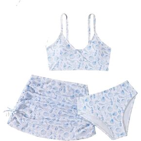 Girls' 3 Piece Swimsuit Bathing Suits Graphic Bikini Sets for Teens with Skirt Coverup in Saudi Arabia
