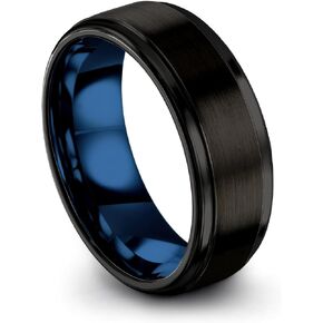 Tungsten Carbide Wedding Band Ring 8mm 6mm for Men Women Blue Black Interior with Step Flat Edge Brushed Polished Personalized Custom Engraving Anniversary Engagement in Saudi Arabia