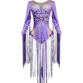 Tyian Sparkling Rhinestone Mirror Tassels Leotard Women Sexy Latin Stage Team Drag Performance Party Birthday Costumes in Saudi Arabia
