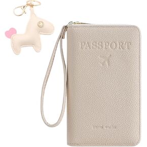 Multi-Functional Passport Holder Cover with Purse Charms,Premium Travel Wallet RFID Blocking Passport Cover Card Case for Holds Phones, Passports, Cash, Cards & Boarding Passes-Beige in Saudi Arabia
