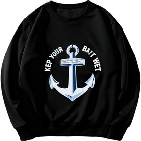 سويت شيرت رجالي JBT برقبة دائرية: سويت شيرت رجالي برقبة دائرية بنمط الصياد، بلوفر بياقة دائرية مع طباعة جرافيك لصيد الأسماك in Kuwait