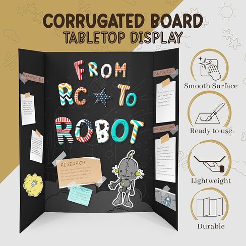 Black Tri-Fold Presentation Board 36" x 48" Corrugated Tabletop Display Exhibition Board Lightweight and Portable with Smooth Surface Great for School Projects and Business presentations - by Emraw in Saudi Arabia
