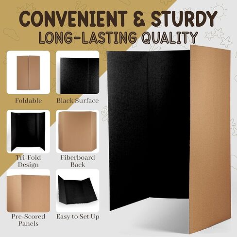 Black Tri-Fold Presentation Board 36" x 48" Corrugated Tabletop Display Exhibition Board Lightweight and Portable with Smooth Surface Great for School Projects and Business presentations - by Emraw in Saudi Arabia