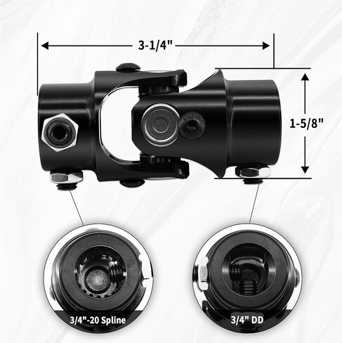 3/4"-20 Spline X 3/4" DD عمود مشترك عالمي مشترك على شكل حرف U باللون الأسود، الطول الإجمالي: 83 مم (3-1/4 بوصة) in Kuwait