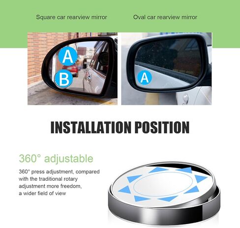 2 PCS Blind Spot Mirrors, 2" Round HD Glass Adjustable Wide Angle Rear View Mirror, Self adhesive ABS Anti collision Housing, Universal for Car, Van, SUV, Truck (Black)​ in Saudi Arabia