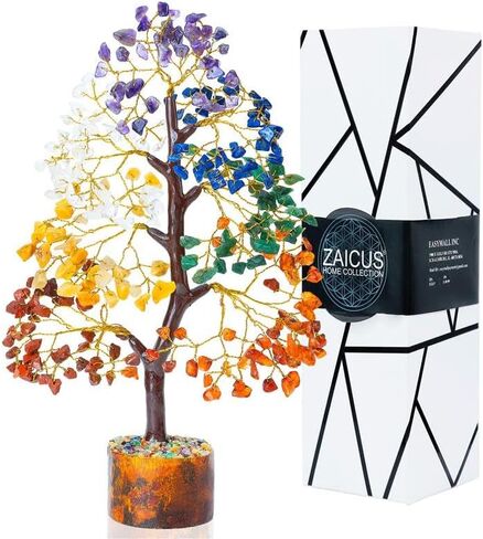 ZAICUS Seven Chakra Crystal Tree - Handcrafted Gemstone Tree for Healing, Balance, and Decor | Amethyst, Carnelian, Clear Quartz, and More | Perfect for Meditation and Spiritual Gift - 10-12 Inch in Kuwait