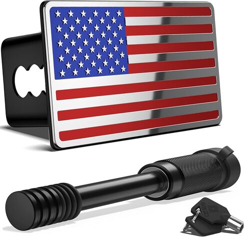 غطاء وصلة مقطورة بعلم أمريكي مقاس 2.5 بوصة، مناسب لأجهزة استقبال وصلة ربط مقاس 2.5 بوصة (مع قفل وصلة مقطورة مضاد للسرقة بقطر 5/8 بوصة)، أسود in Kuwait