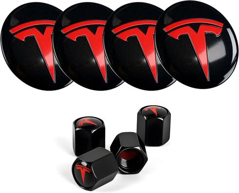 4 PCS Wheel Center Hub Cap Sticker with 4 Car Valve Stem Caps for Model 3 & Model Y, 2.2 in Wheel Rim Cover Hubcaps with Logo Emblem fits Tesla, Center Cover Accessories for Tesla in Saudi Arabia