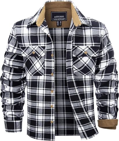 TACVASEN Flannel Shirt for Men Long Sleeve Plaid Shirt Corduroy Cuff Collar Casual Lightweight Cotton Button Down Shirts in Saudi Arabia