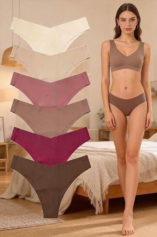 6 PCS Seamless Thongs for Women Underwear,Bikini Cheeky Underwear,V-waisted No Show Thong Seamless Panties in Saudi Arabia