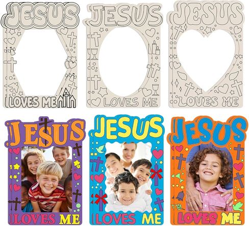 Amyhill 12 Pcs Color Your Own Jesus Loves Me Magnets Frame Craft Set Wooden DIY Jesus Loves Me Magnet Frame Craft for Christian VBS Religious Bible Creative Activity 7.09 x 5.51 Inches in Saudi Arabia