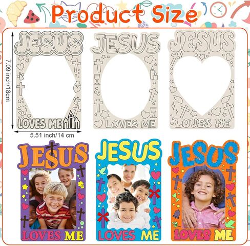 Amyhill 12 Pcs Color Your Own Jesus Loves Me Magnets Frame Craft Set Wooden DIY Jesus Loves Me Magnet Frame Craft for Christian VBS Religious Bible Creative Activity 7.09 x 5.51 Inches in Saudi Arabia