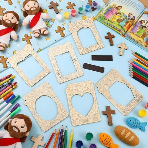 Amyhill 12 Pcs Color Your Own Jesus Loves Me Magnets Frame Craft Set Wooden DIY Jesus Loves Me Magnet Frame Craft for Christian VBS Religious Bible Creative Activity 7.09 x 5.51 Inches in Saudi Arabia