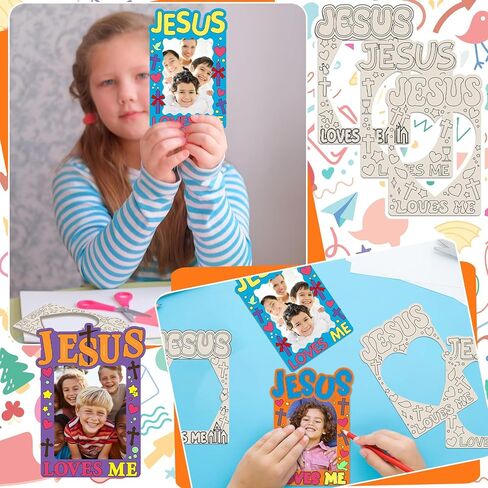 Amyhill 12 Pcs Color Your Own Jesus Loves Me Magnets Frame Craft Set Wooden DIY Jesus Loves Me Magnet Frame Craft for Christian VBS Religious Bible Creative Activity 7.09 x 5.51 Inches in Saudi Arabia