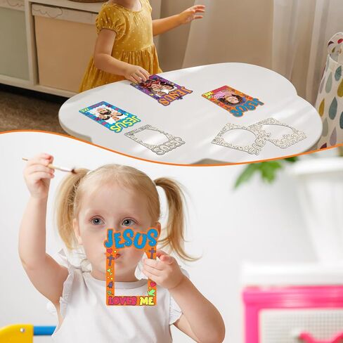 Amyhill 12 Pcs Color Your Own Jesus Loves Me Magnets Frame Craft Set Wooden DIY Jesus Loves Me Magnet Frame Craft for Christian VBS Religious Bible Creative Activity 7.09 x 5.51 Inches in Saudi Arabia