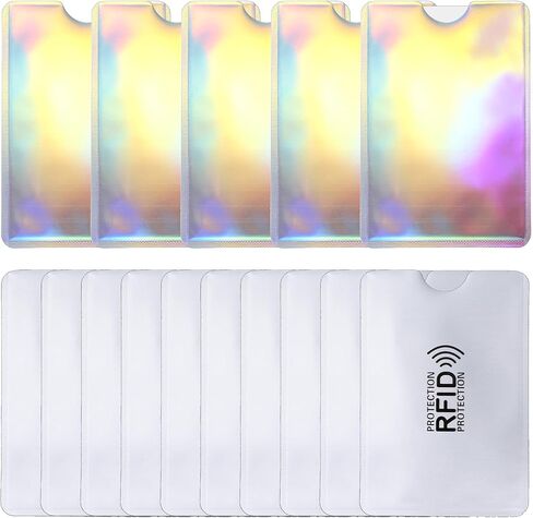 RFID Blocking Sleeves, RFID Identity Card Protector Credit Card Protector Set 10 Regular + 5 Laser Color Easily Into Your Wallet (15) in Saudi Arabia