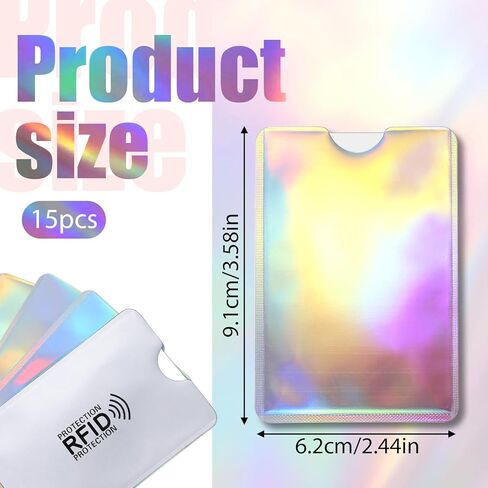 RFID Blocking Sleeves, RFID Identity Card Protector Credit Card Protector Set 10 Regular + 5 Laser Color Easily Into Your Wallet (15) in Saudi Arabia