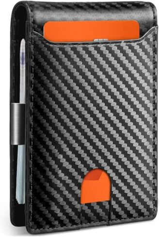محفظة من ألياف الكربون للرجال مع مشبك نقود جلدي - حامل بطاقات قلاب جلدي رفيع للغاية، يحمل البطاقات والنقود، هدايا متينة له، أنيقة وبسيطة in Kuwait