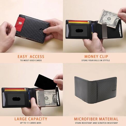 محفظة من ألياف الكربون للرجال مع مشبك نقود جلدي - حامل بطاقات قلاب جلدي رفيع للغاية، يحمل البطاقات والنقود، هدايا متينة له، أنيقة وبسيطة in Kuwait