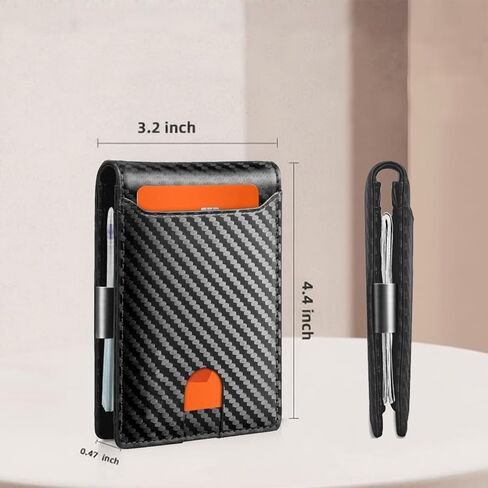 محفظة من ألياف الكربون للرجال مع مشبك نقود جلدي - حامل بطاقات قلاب جلدي رفيع للغاية، يحمل البطاقات والنقود، هدايا متينة له، أنيقة وبسيطة in Kuwait