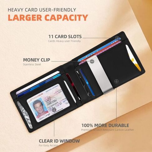 محفظة من ألياف الكربون للرجال مع مشبك نقود جلدي - حامل بطاقات قلاب جلدي رفيع للغاية، يحمل البطاقات والنقود، هدايا متينة له، أنيقة وبسيطة in Kuwait