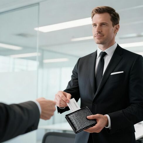 محفظة من ألياف الكربون للرجال مع مشبك نقود جلدي - حامل بطاقات قلاب جلدي رفيع للغاية، يحمل البطاقات والنقود، هدايا متينة له، أنيقة وبسيطة in Kuwait