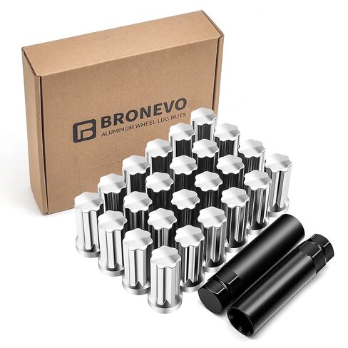 Lug Nuts Chrome 24 Pack - M14x1.5 Conical Seat - Extended Spline - Fits 8 Lug Aftermarket Wheels - Includes 2 Socket Keys - Compatible with Ford, Ram,SAAB in Saudi Arabia