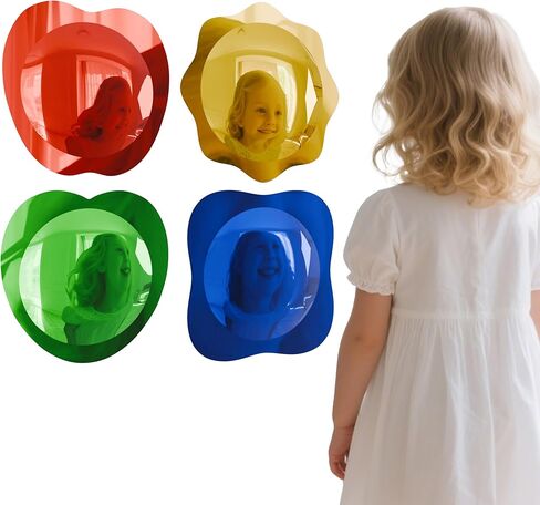 4 قطع مرآة حائط حسية من الأكريليك مرآة فقاعية لتزيين الحائط للأطفال في الفصول الدراسية ورياض الأطفال وغرفة العلوم الحسية ومساحة تخفيف الضغط (10 × 10 بوصة، أحمر، أصفر، أخضر، أزرق) in Kuwait