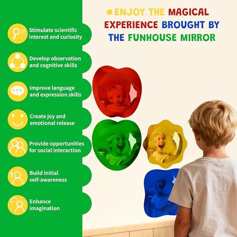 4 قطع مرآة حائط حسية من الأكريليك مرآة فقاعية لتزيين الحائط للأطفال في الفصول الدراسية ورياض الأطفال وغرفة العلوم الحسية ومساحة تخفيف الضغط (10 × 10 بوصة، أحمر، أصفر، أخضر، أزرق) in Kuwait
